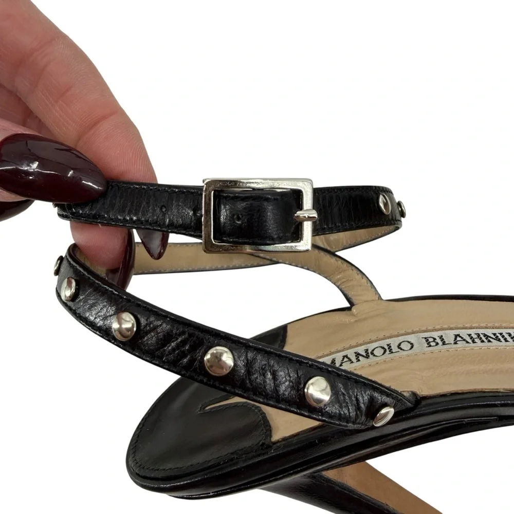 Manolo Blahnik Black Studded Slingback Heels 105mm Vintage Collectors Size 9.5